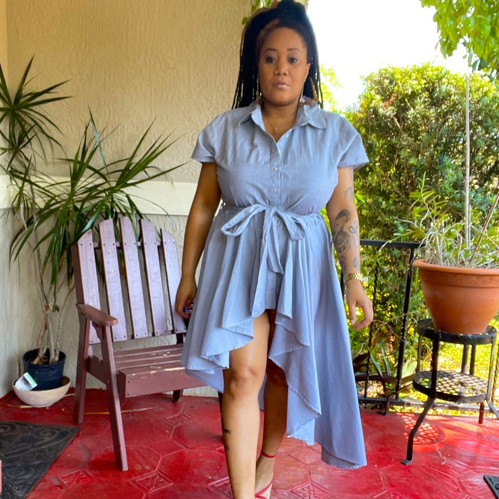 Blue & White Stripe Plus Size High Dress (2X)